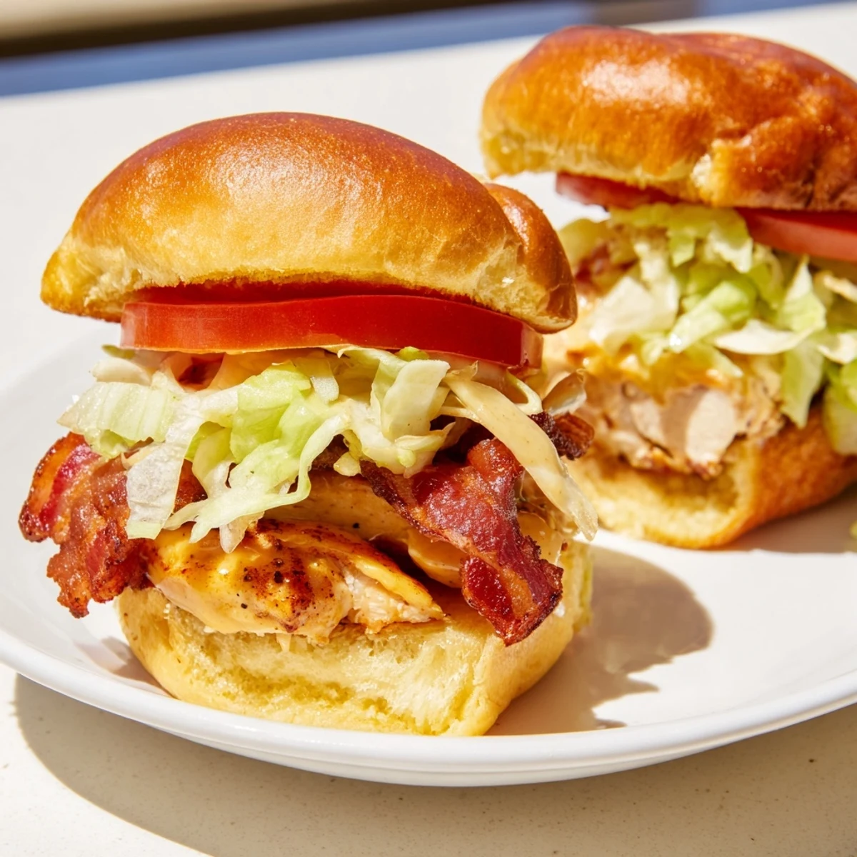 Fresh ingredients for Honey Mustard BLT Chicken Sliders arranged beside creamy sauce, perfect for a quick and easy family dinner.