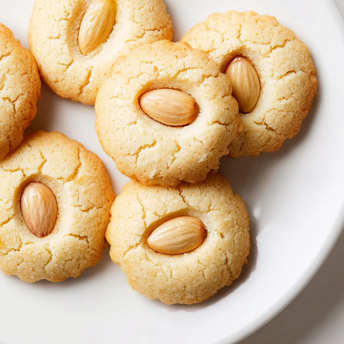 Batch of traditional Chinese almond cookies cooling on wire rack with glossy egg-washed tops