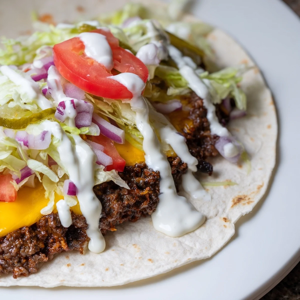 Golden smash burger tacos with melted American cheese nestled in warm flour tortillas