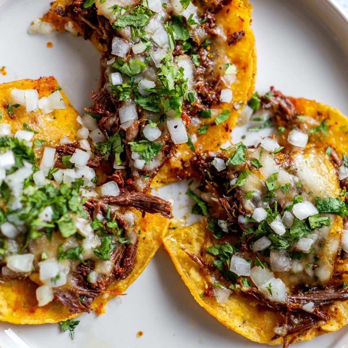 Golden crispy birria tacos stuffed with tender shredded beef and melted Oaxaca cheese