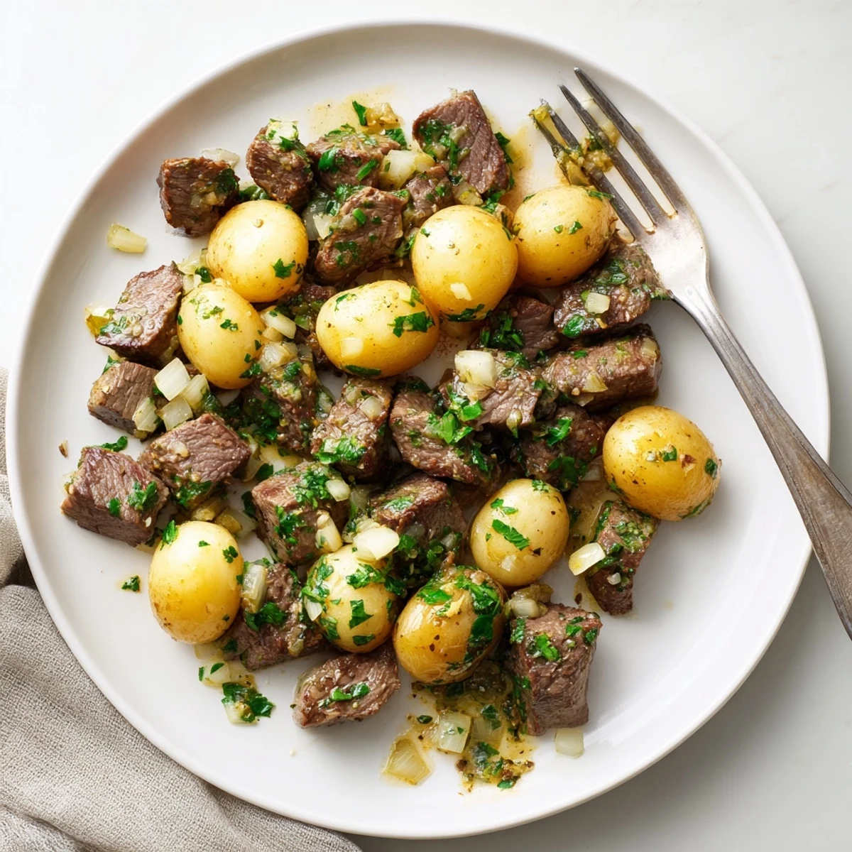 Comforting garlic butter steak bites and potatoes in a slow cooker with melted butter glaze