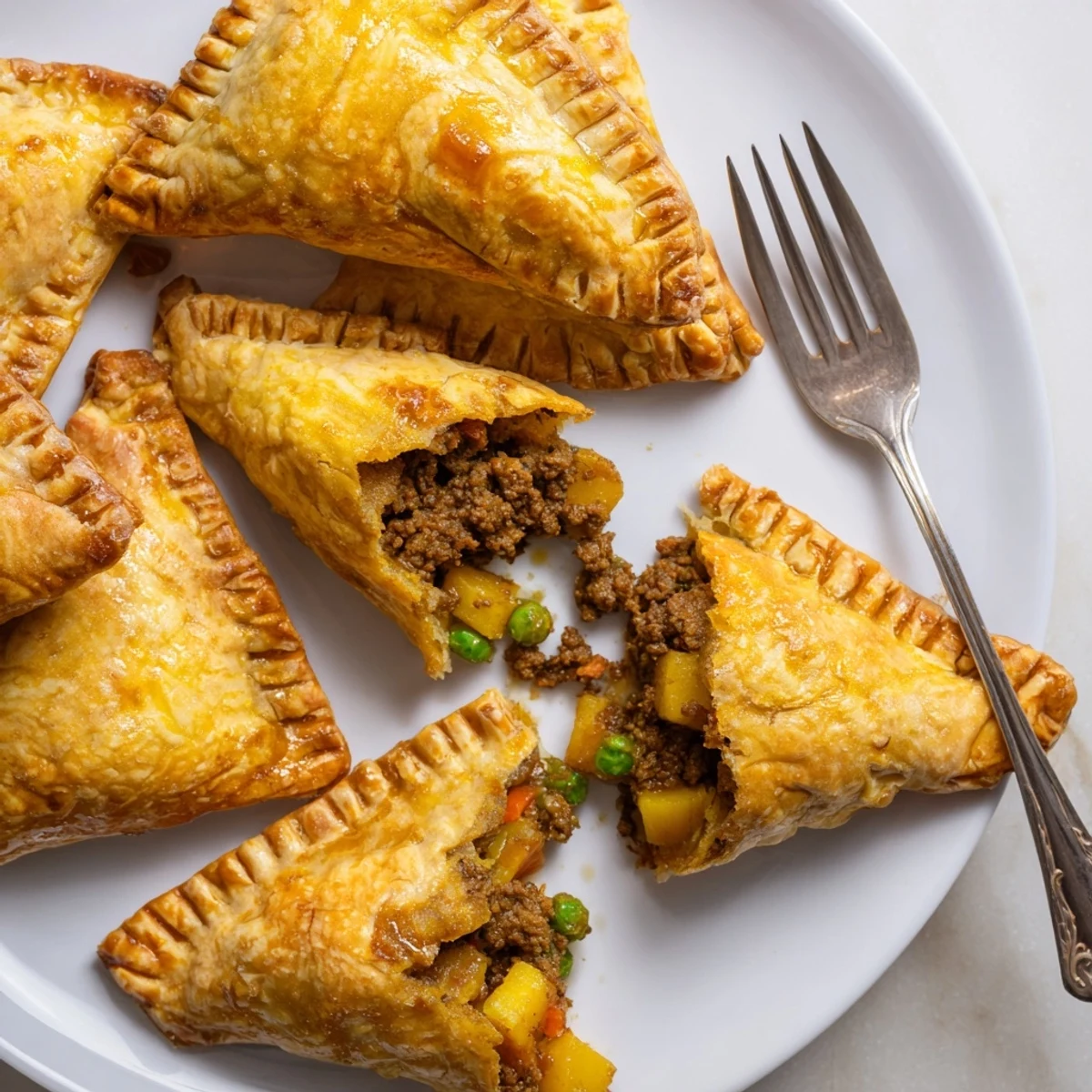 Baked beef curry puffs display a crispy golden crust filled with savory curried filling