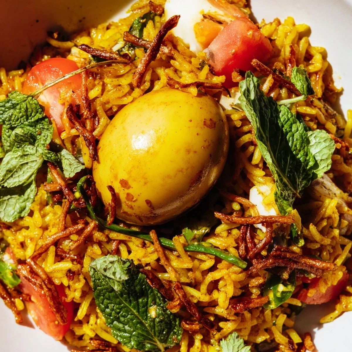 Vibrant rice dish featuring juicy tomatoes spicy ginger and tender boiled eggs