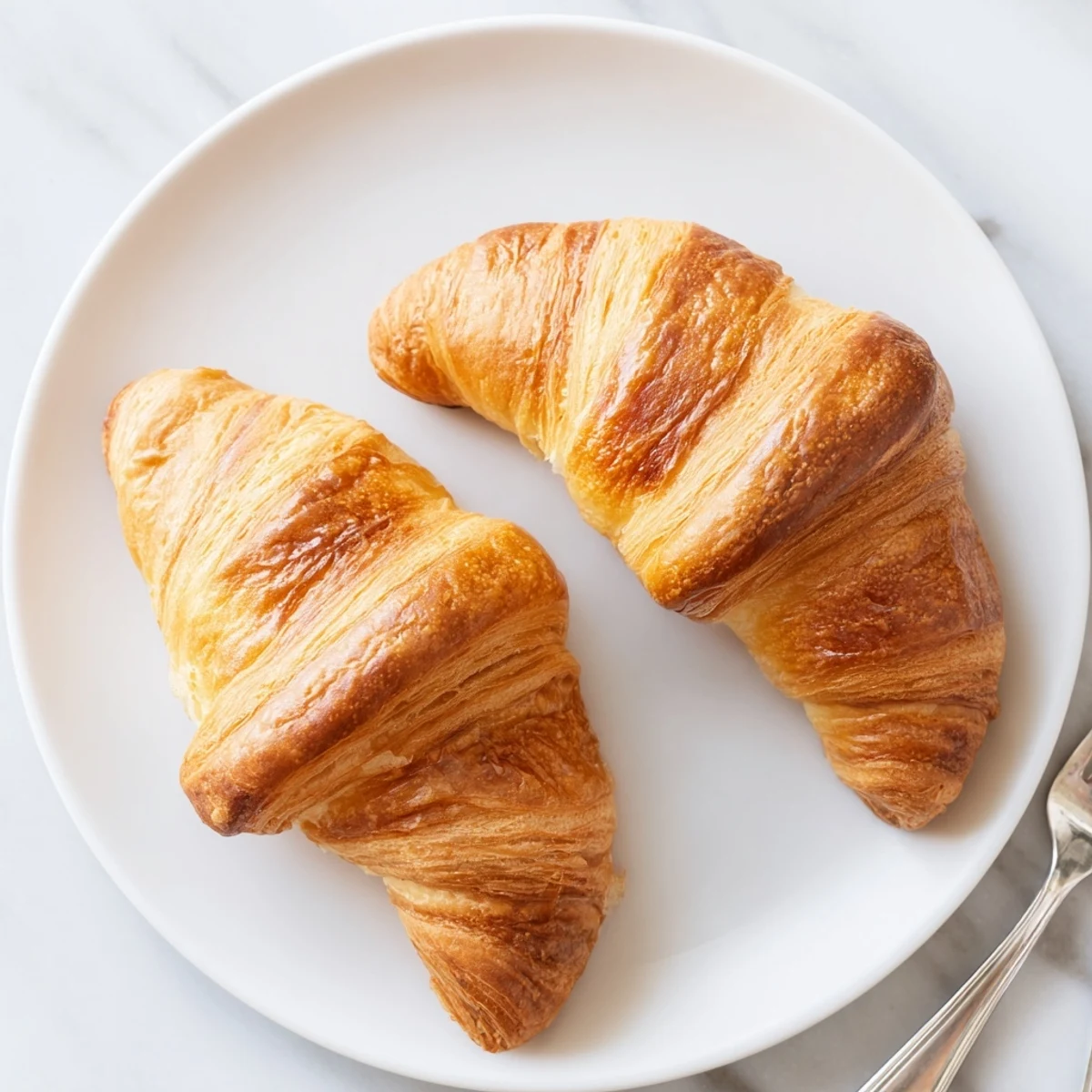 Buttery croissants from air fryer arranged on serving plate ready for breakfast or brunch