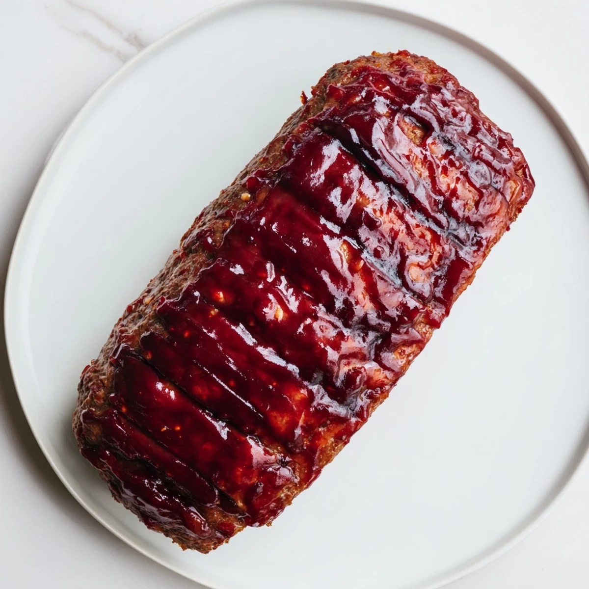Freshly baked Korean meatloaf with gochujang glaze resting on a wooden cutting board with garnish of green onions