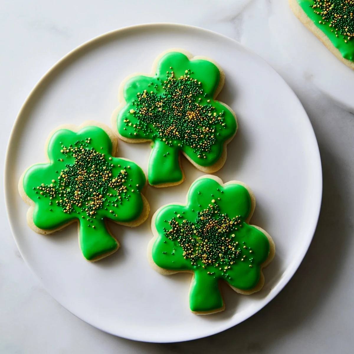 Homemade St. Patricks Day sugar cookies with fluffy green icing and colorful decorations ready for holiday celebrating