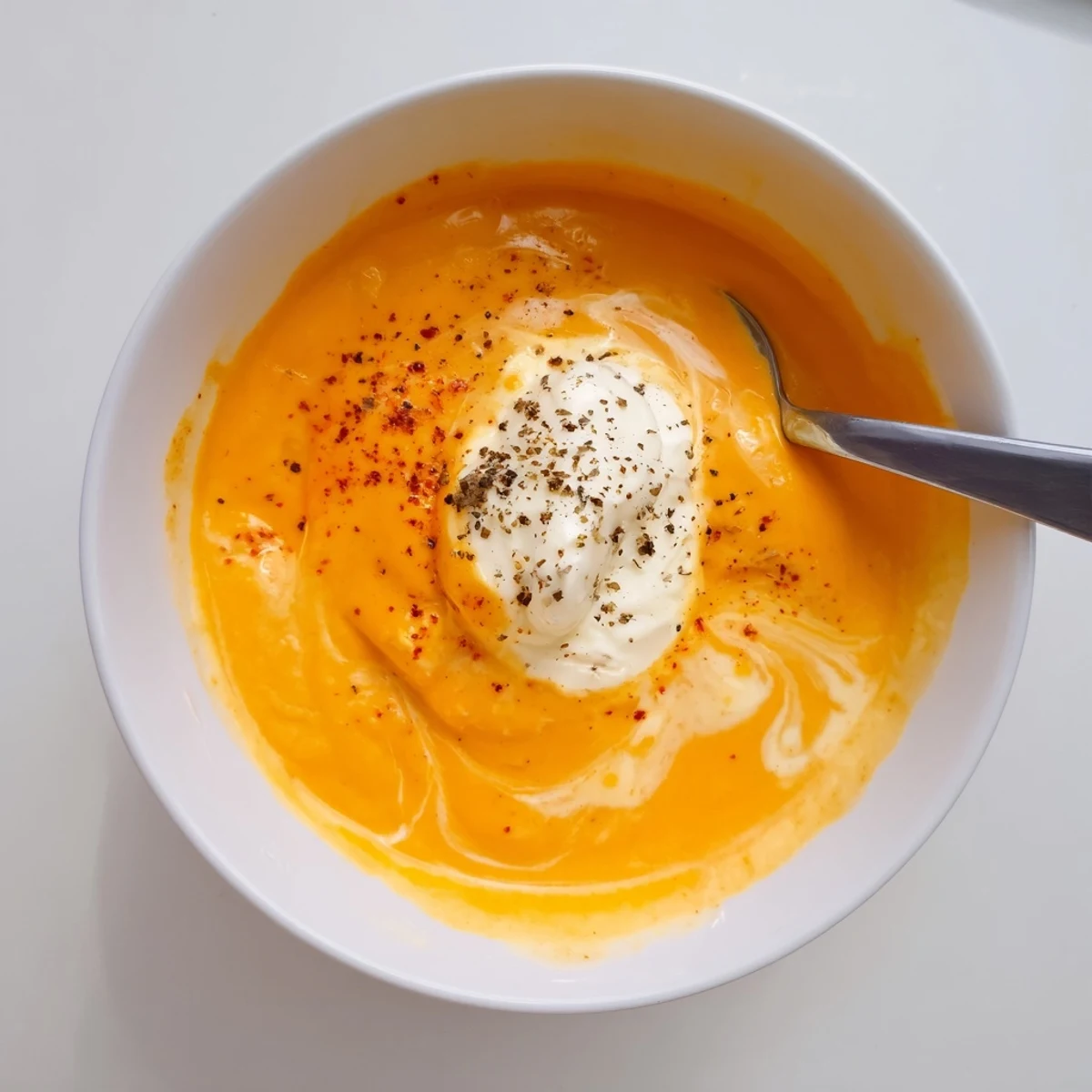 Golden cheddar cheese dip for pretzels served in a white bowl with a sprinkling of paprika