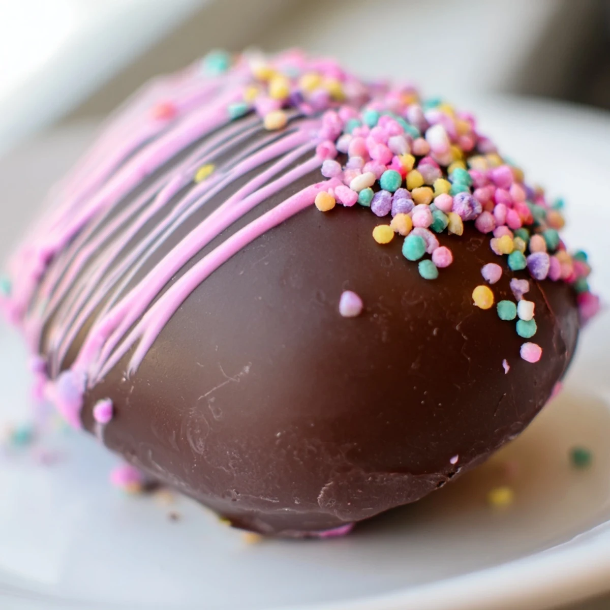 Homemade Cool Whip Easter eggs with smooth cream cheese filling and decorative candy melt drizzle.