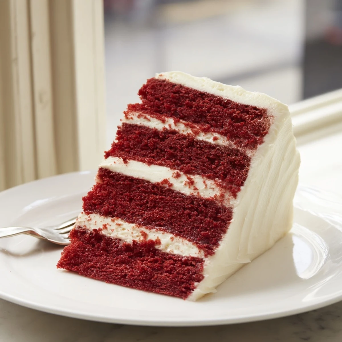 Moist red velvet cake recipe with luscious cream cheese frosting and subtle cocoa notes