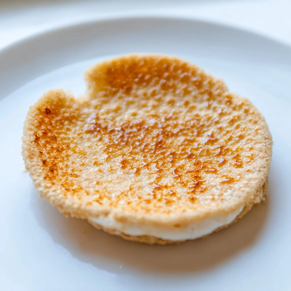 Creamy vanilla filling oozes from cracked creme brulee cookies fresh from the oven