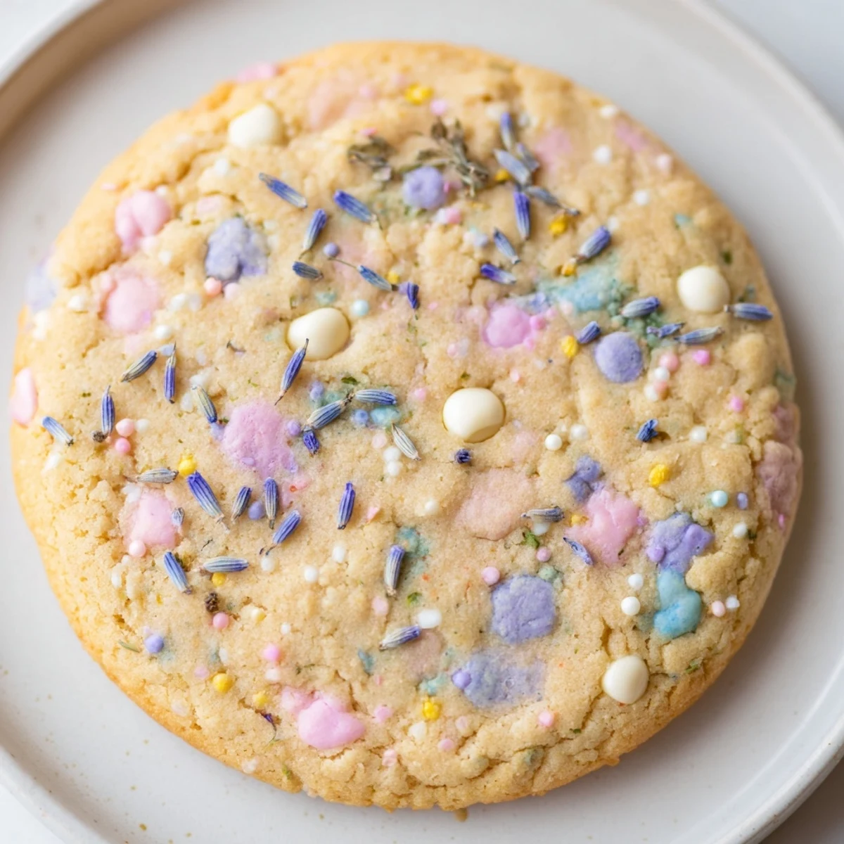 Chewy Spring Blossom Cookies studded with candy-coated chocolates fresh from the oven