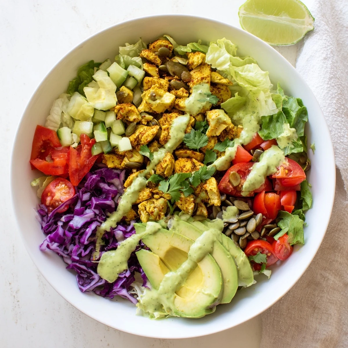 Colorful keto bowls loaded with fresh vegetables and tender seasoned chicken topped with cheese