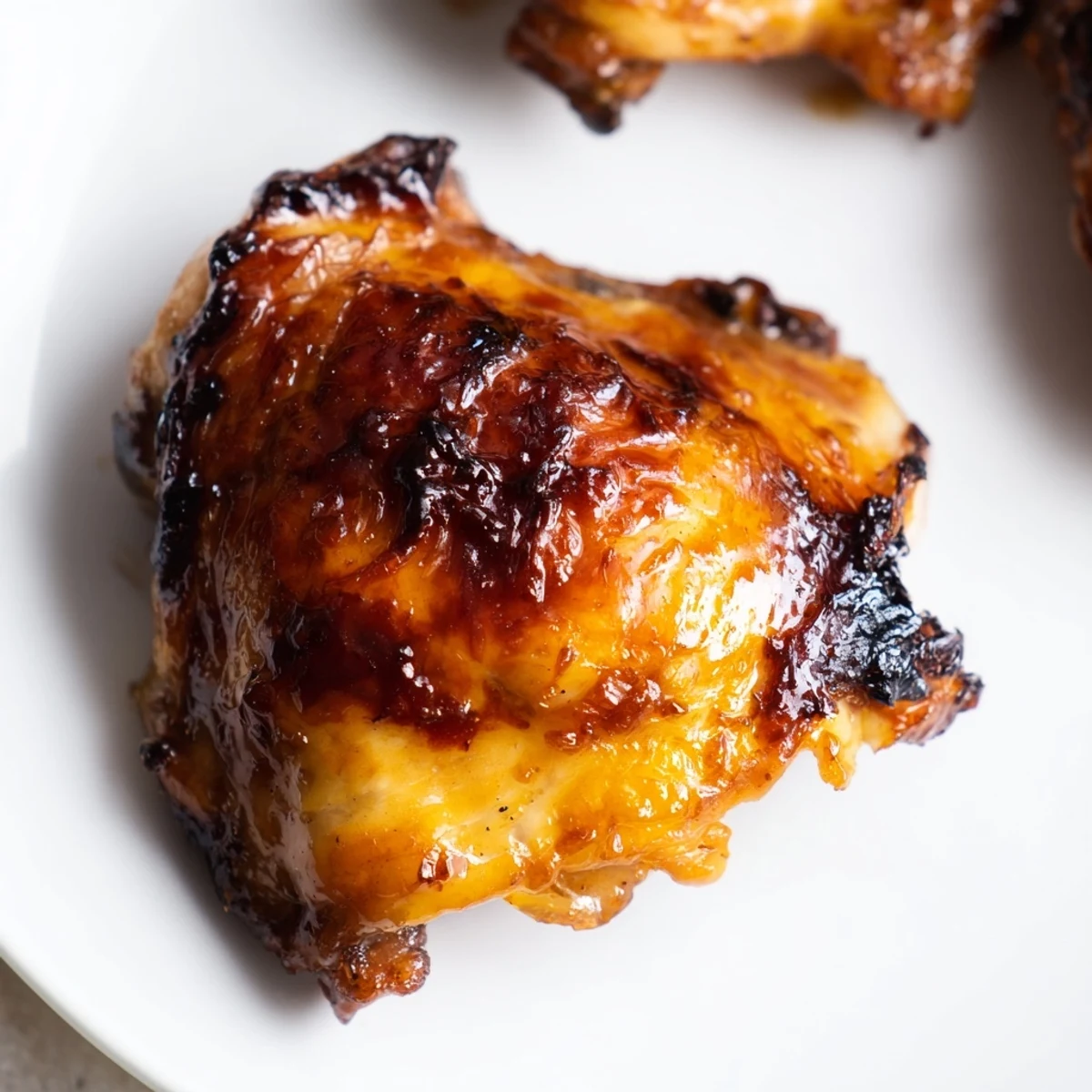 Golden savory glazed chicken with herb rice and crispy roasted potatoes on a white plate