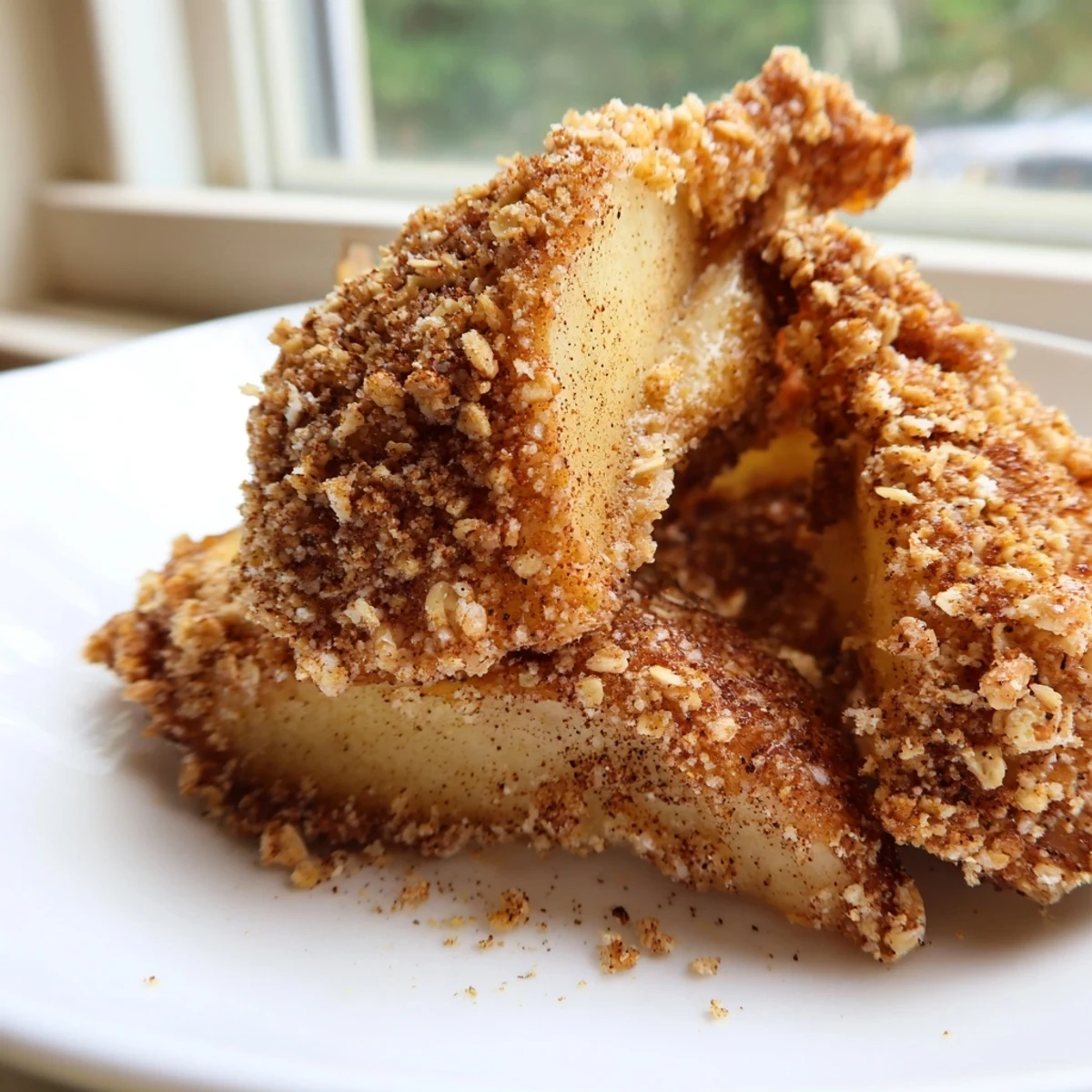 Tender cinnamon sugar air fryer apples served in a bowl with vanilla ice cream