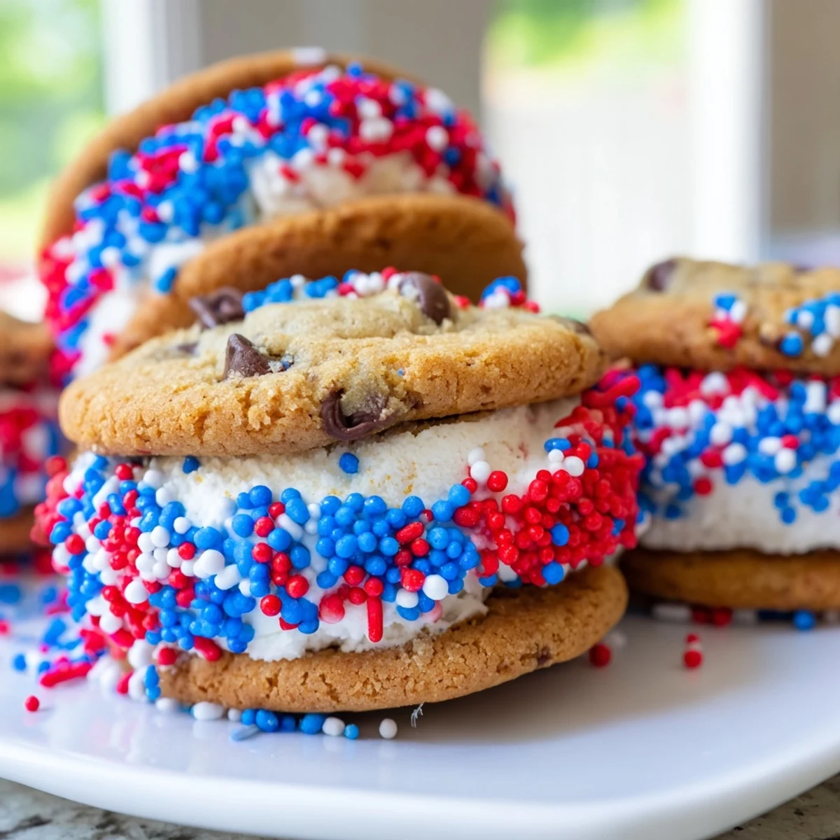 Colorful Patriotic Mini Ice Cream Sandwiches on a tray ready for summer parties