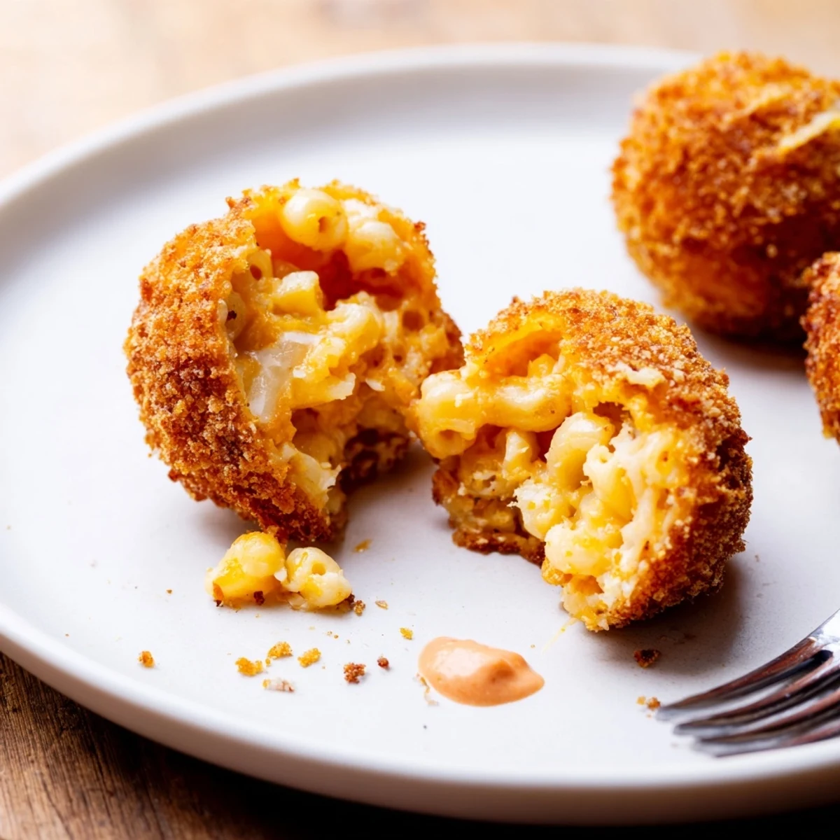 Golden Fried Mac And Cheese Bites piled on parchment, steam rising