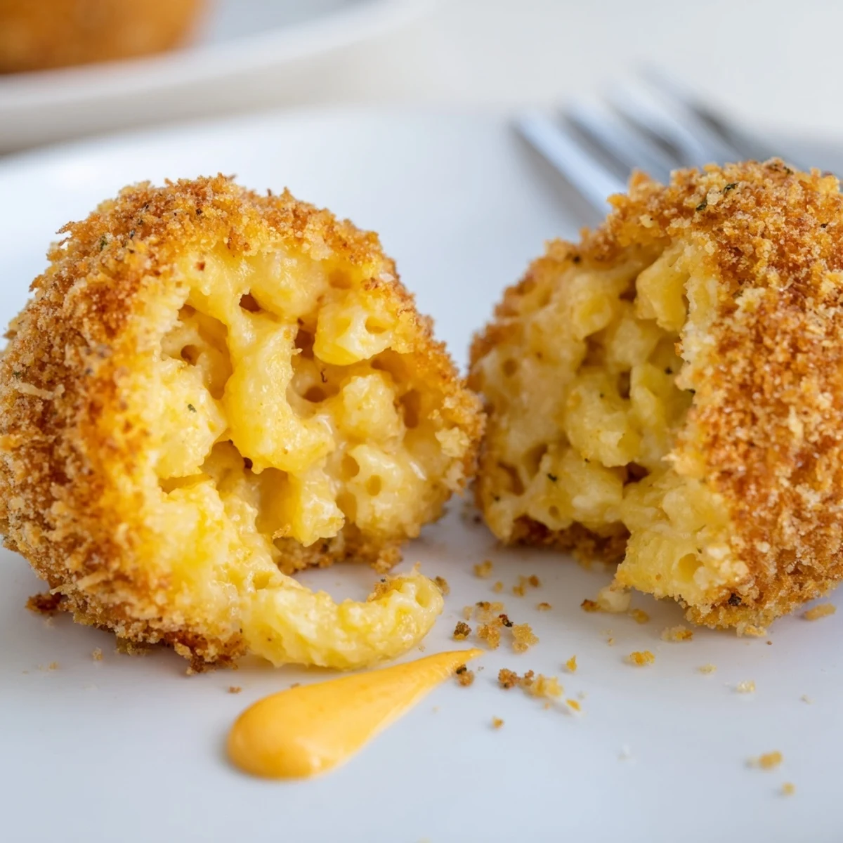 Handheld Fried Mac And Cheese Bites, crunchy exterior and creamy interior