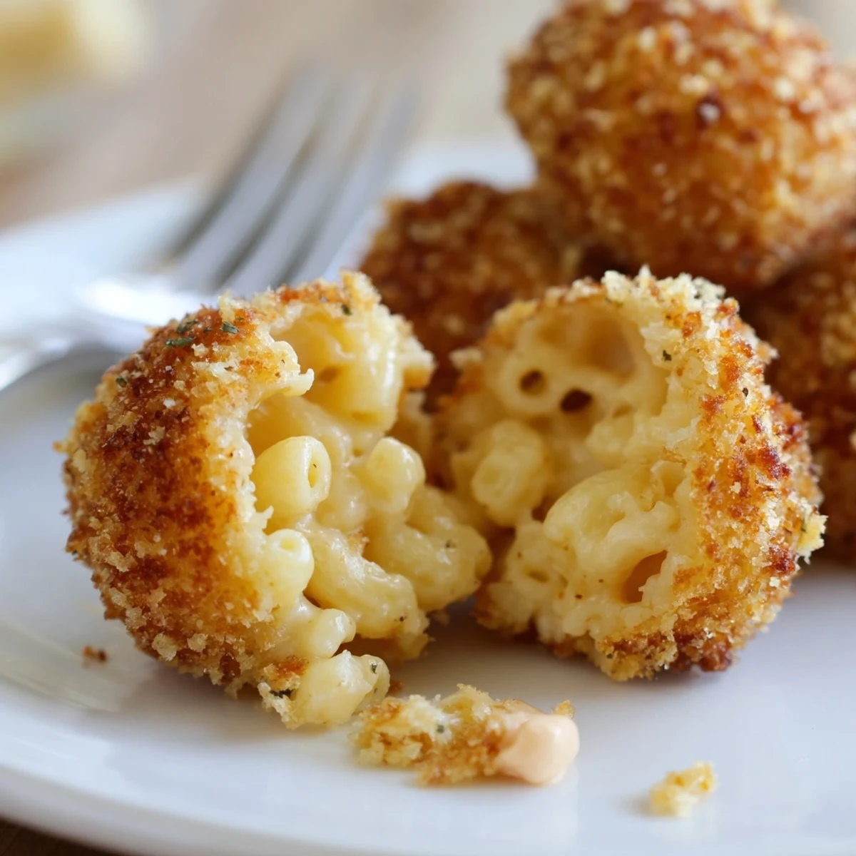 Crispy Fried Mac And Cheese Bites with gooey centers and marinara