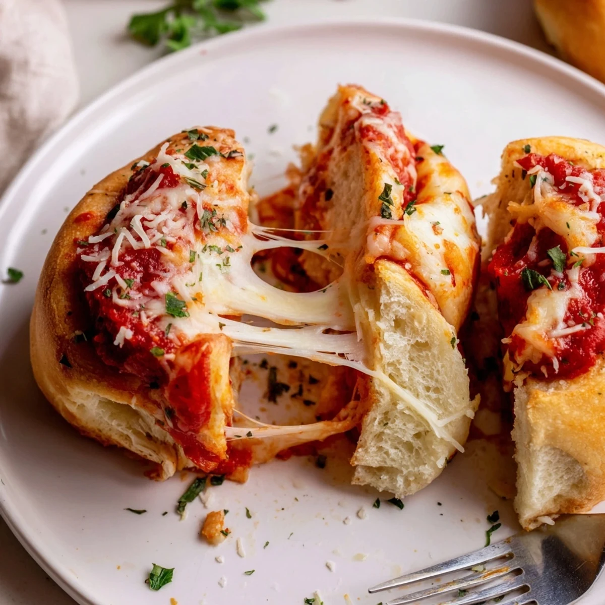Warm Homemade Pizza Rolls with golden crust, gooey mozzarella, and marinara nearby