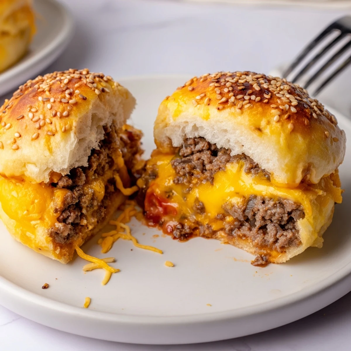 Fresh from oven Cheesy Cheeseburger Bombs, juicy beef and melted mozzarella.
