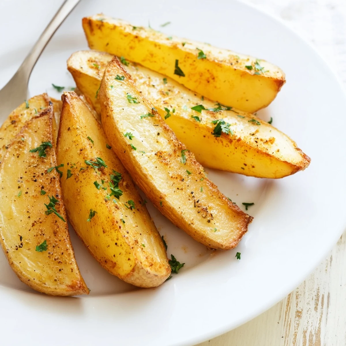 Seasoned potato wedges roasted to golden brown, perfect with ketchup or aioli.