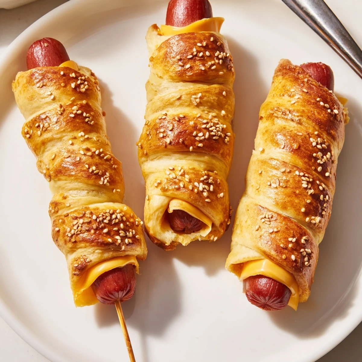 Crispy Firecracker Hot Dogs on wooden skewers, perfect for summer cookouts