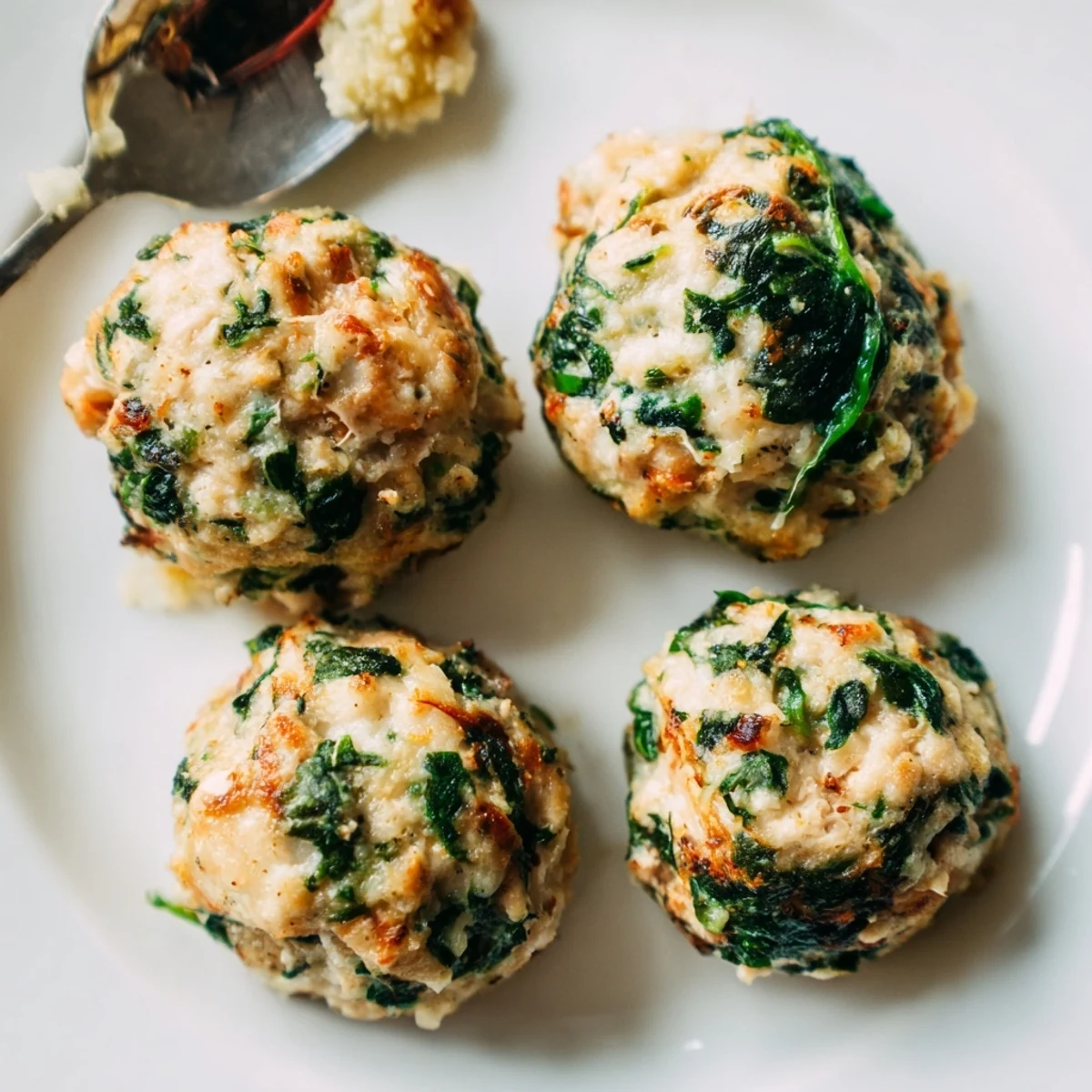 Herby Low Carb Spinach Chicken Meatballs, tender inside, crisp-edged from oven