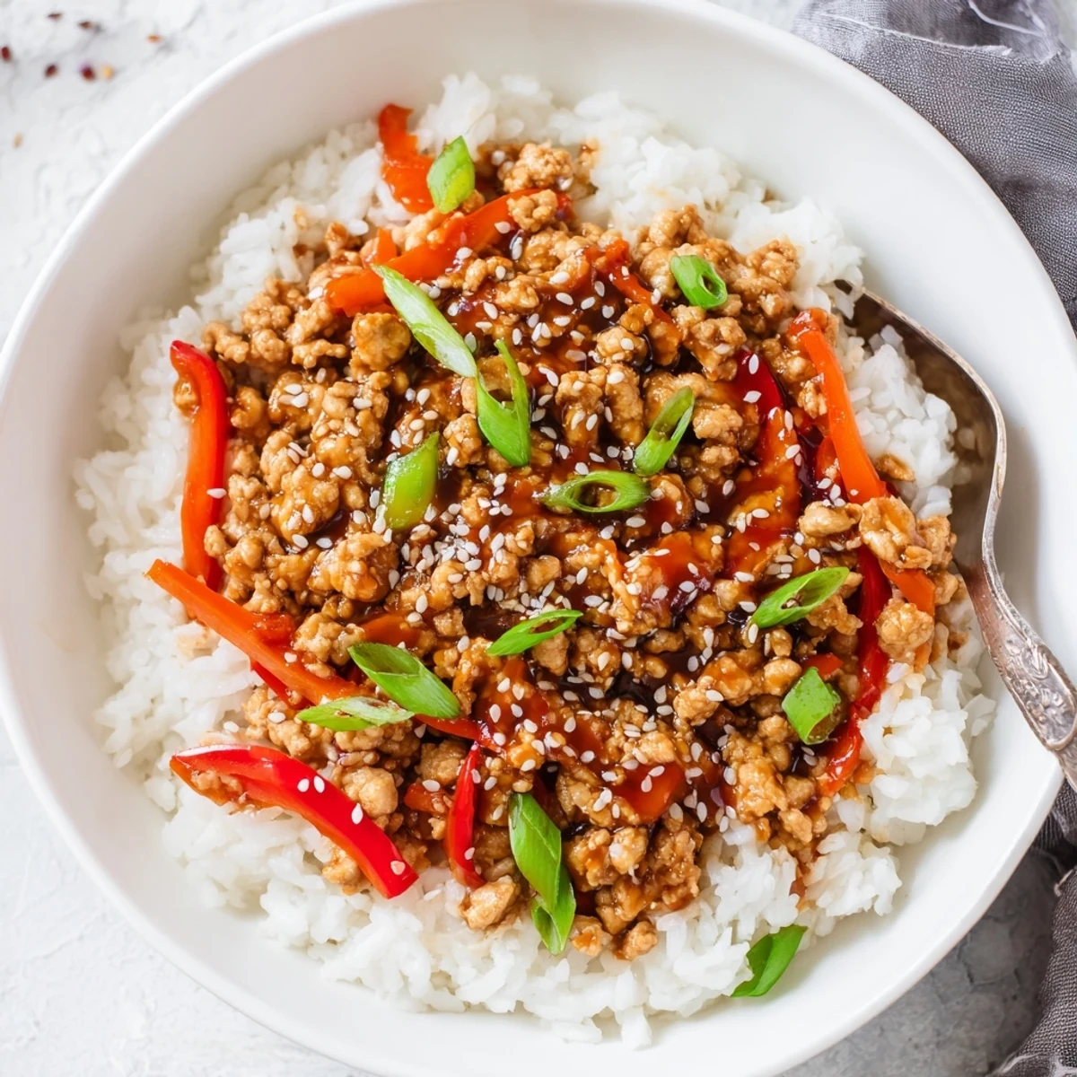 Teriyaki Turkey Rice Bowls perfect for weeknight dinners, tender turkey glazed with honey
