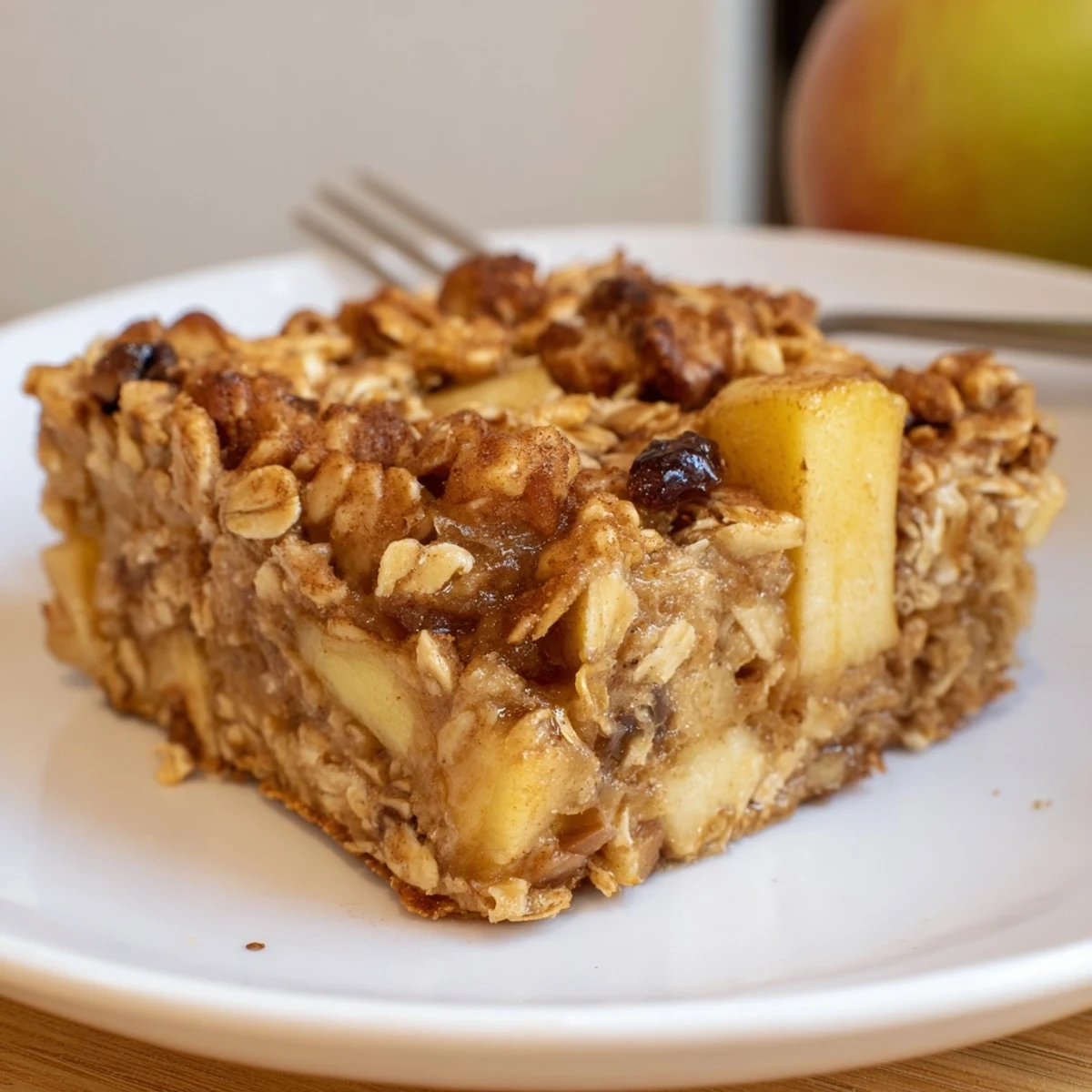 Bubbly golden Delicious Apple Cinnamon Oatmeal Bake fresh from oven, steaming