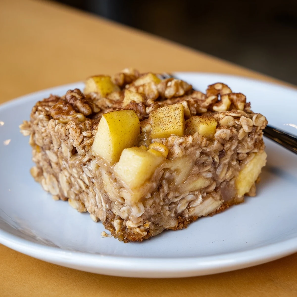 Family-style pan of Delicious Apple Cinnamon Oatmeal Bake ready to serve