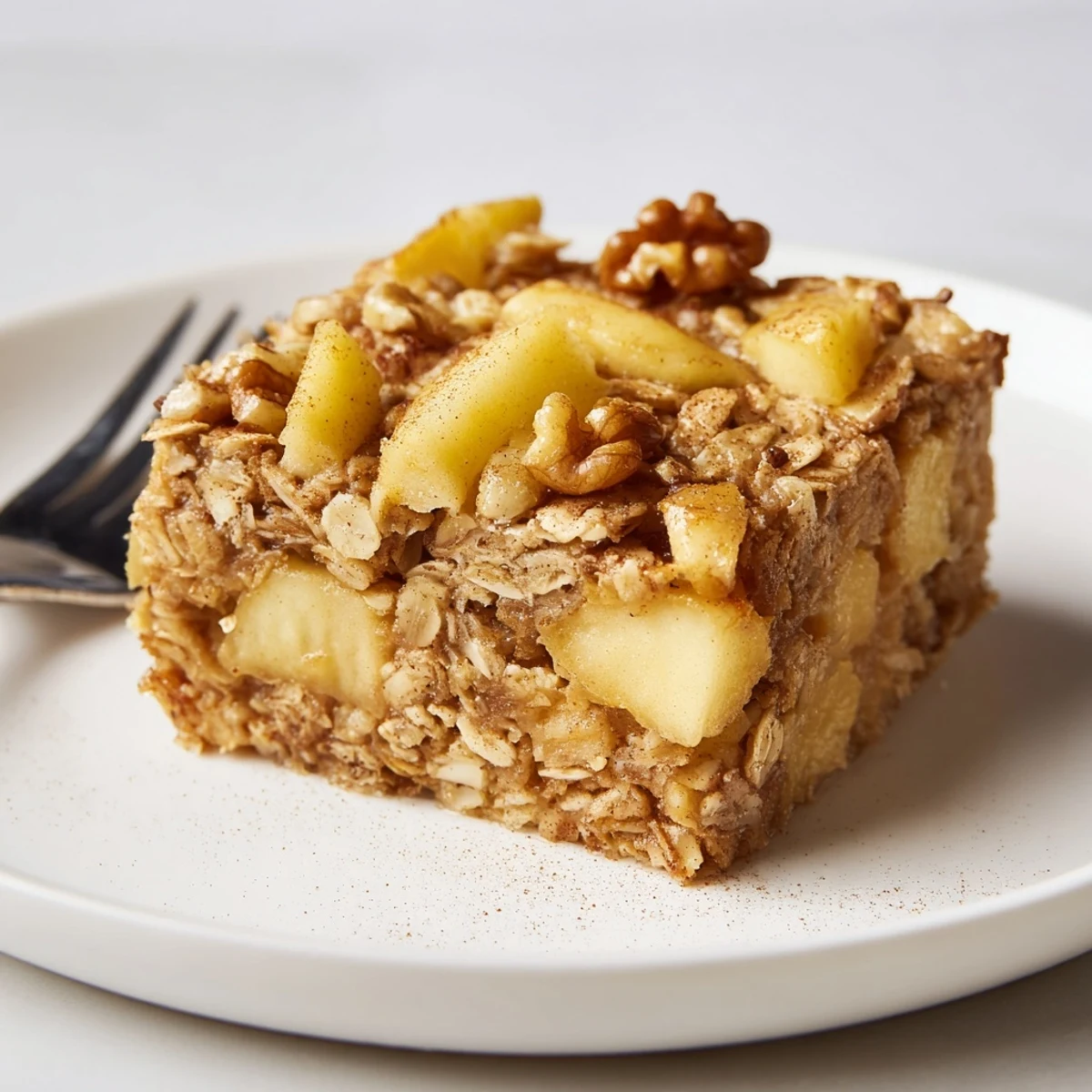 Slices of Delicious Apple Cinnamon Oatmeal Bake topped with yogurt and nuts