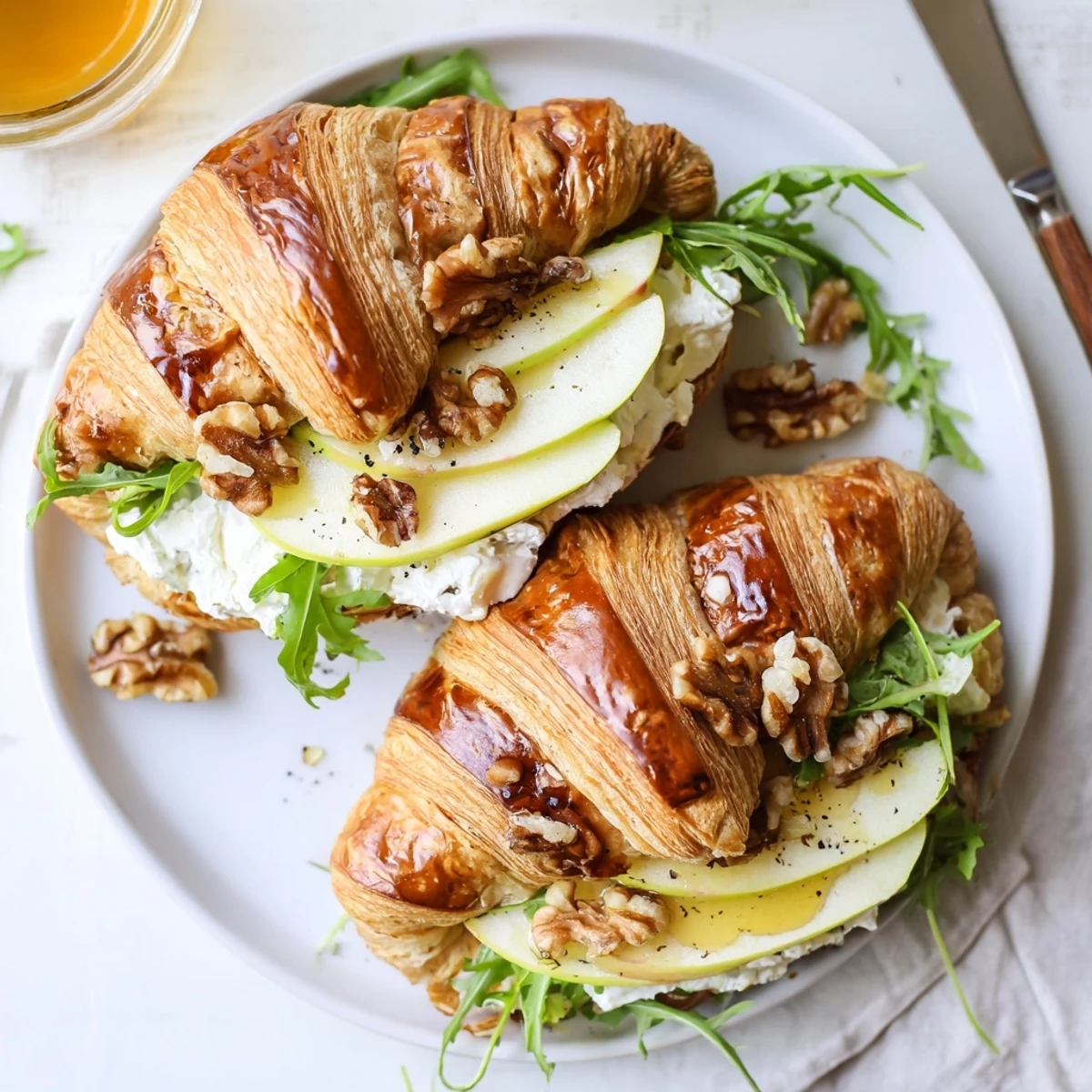 Apple Goat Cheese Croissant Sandwich layered with crisp apple slices and arugula