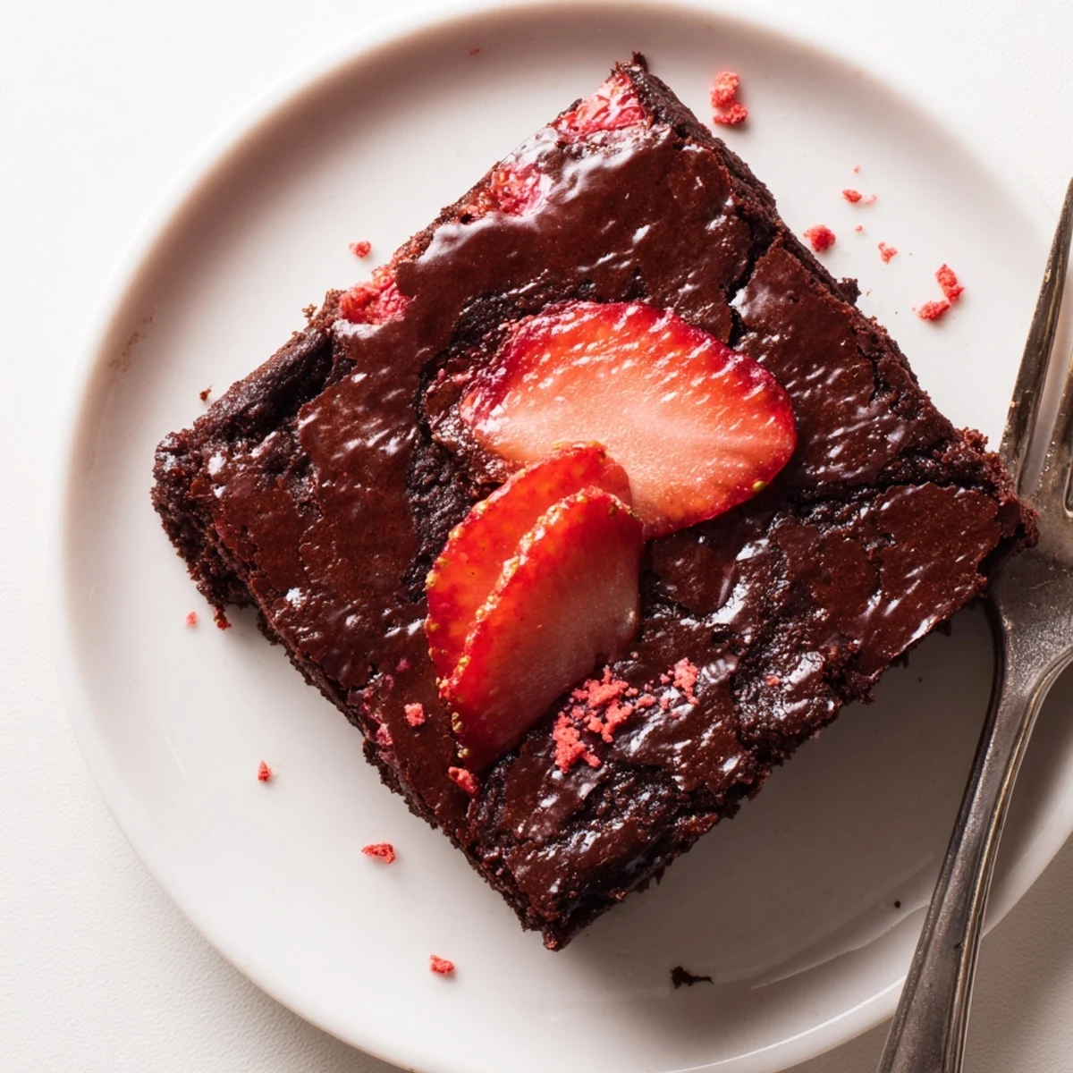 Photo of Strawberry Brownies Recipe cooled in pan, sliced into gooey squares