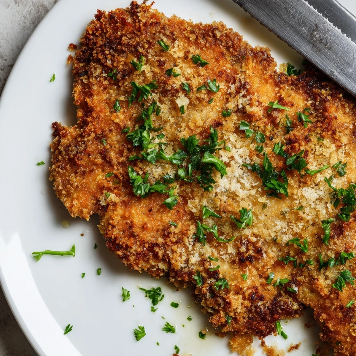 Classic Italian beef Milanese featuring crispy breaded cutlets with buttery golden crust and citrus garnish