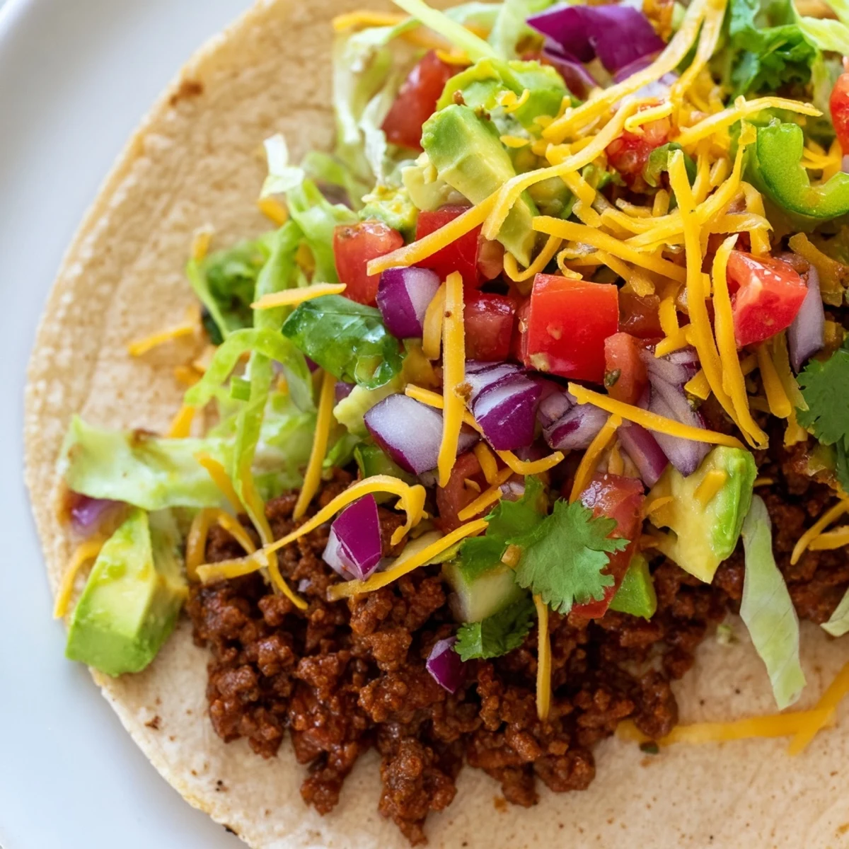 Steaming homemade ground beef tacos featuring aromatic spice blend and colorful pico de gallo garnish on warm flour tortillas