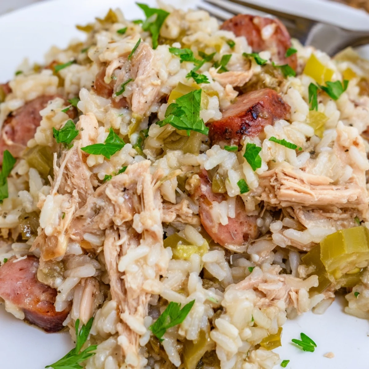 Comforting Chicken Bog recipe showcasing steaming rice mixed with smoked sausage and tender chicken in a deep Dutch oven