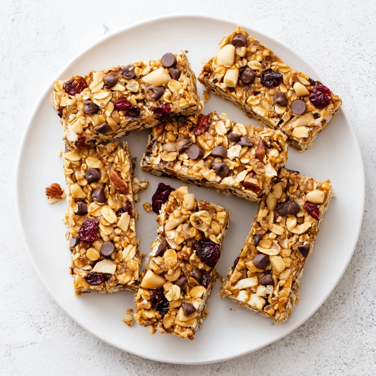 Wholesome peanut butter honey oat bars cut into rectangles on a white serving plate