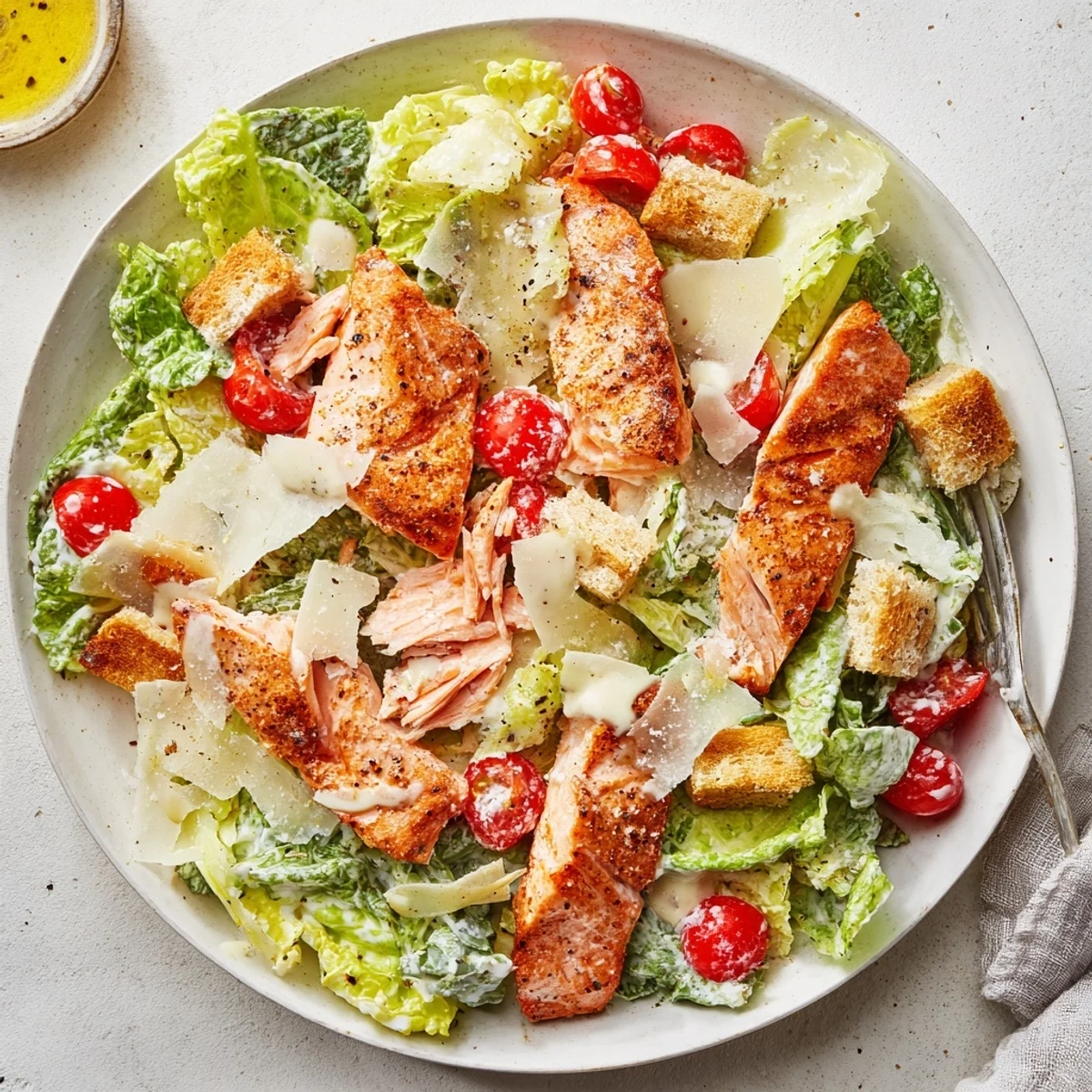 Serve Smoky Salmon Caesar Salad Recipe immediately with chilled Sauvignon Blanc and croutons