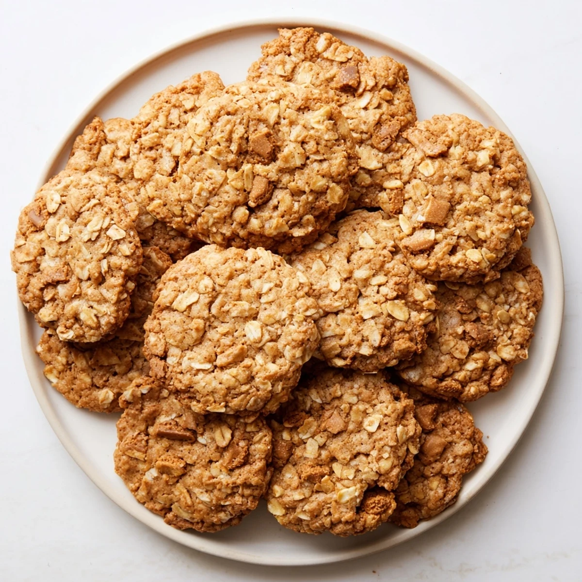 Golden Biscoff oatmeal cookies studded with crunchy Lotus biscuit pieces on a wire cooling rack