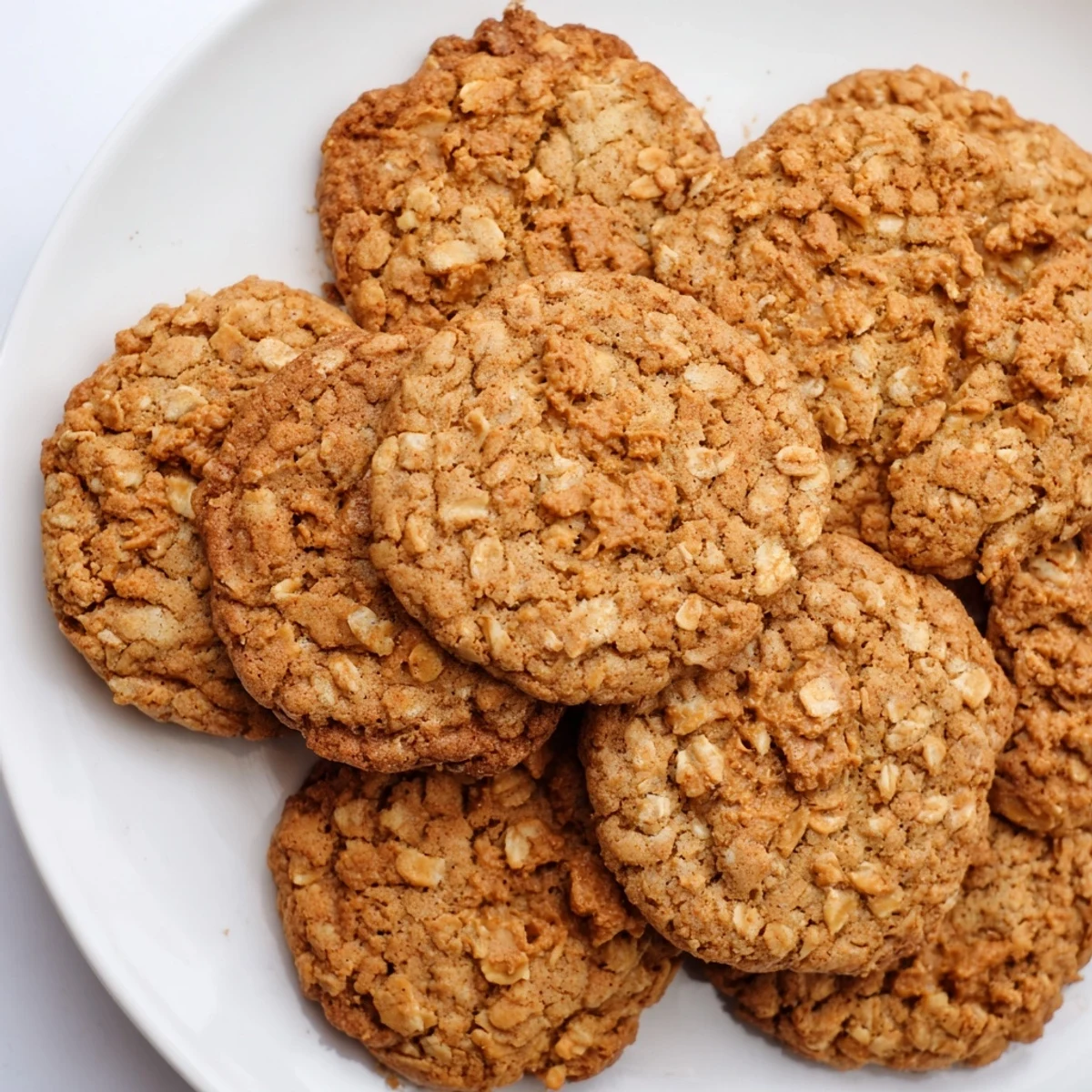 Stack of homemade Biscoff oatmeal Lotus cookies featuring chopped cookie butter bits and warm, gooey centers
