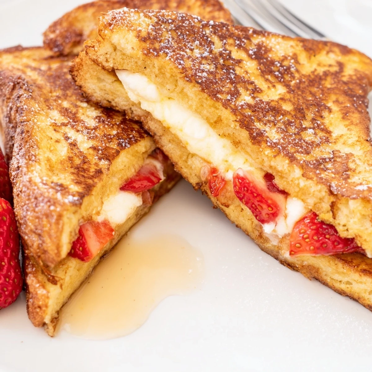 Cream Cheese Stuffed French Toast With Strawberry Drizzle, creamy filling and bright lemon tang