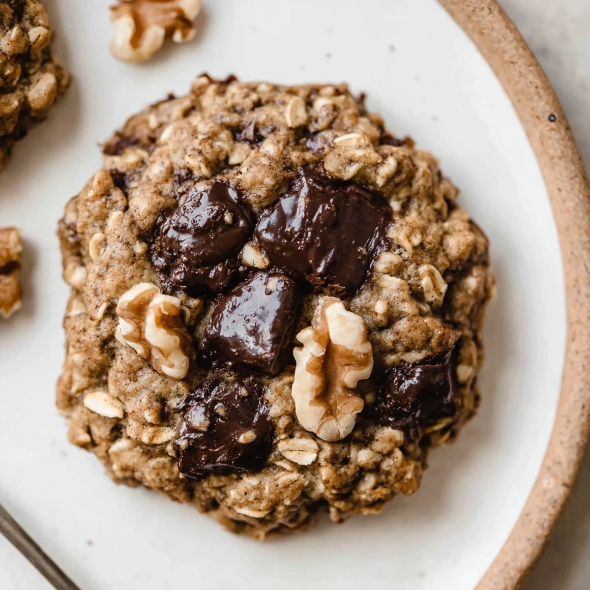 Warm Banana Oat Cookies cooling on a rack, chewy, cinnamon-kissed.  