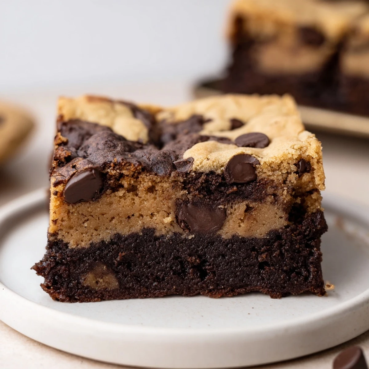 Fudgy Chewy Brookies Recipe on parchment, warm edges, gooey chocolate center  