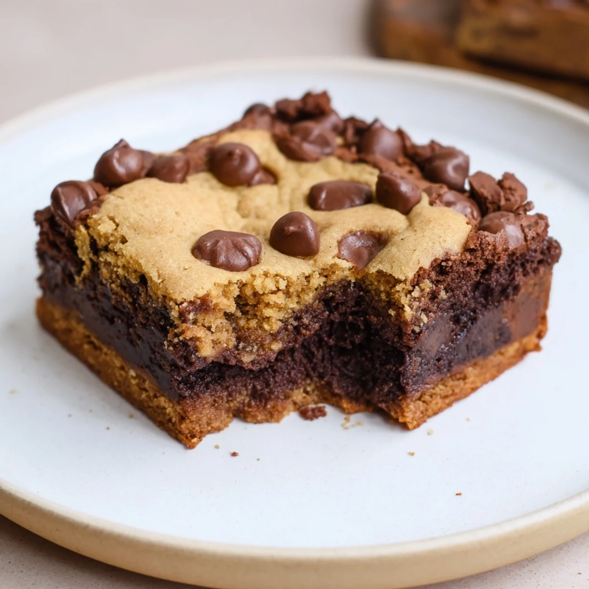 Baked Fudgy Chewy Brookies Recipe, golden cookie tops contrasted with fudgy brownie
