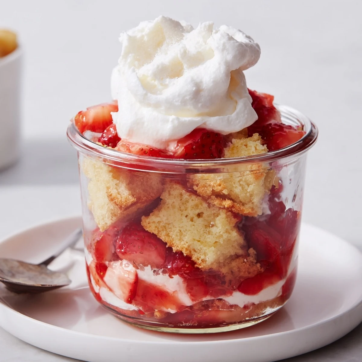 Chilled Strawberry Shortcake Trifles topped with sliced berries and fresh mint