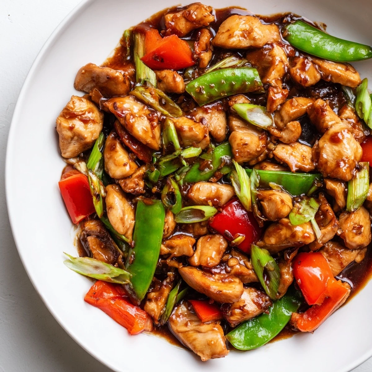 Sizzling stir fried Chinese garlic chicken glistening in rich garlic soy sauce
