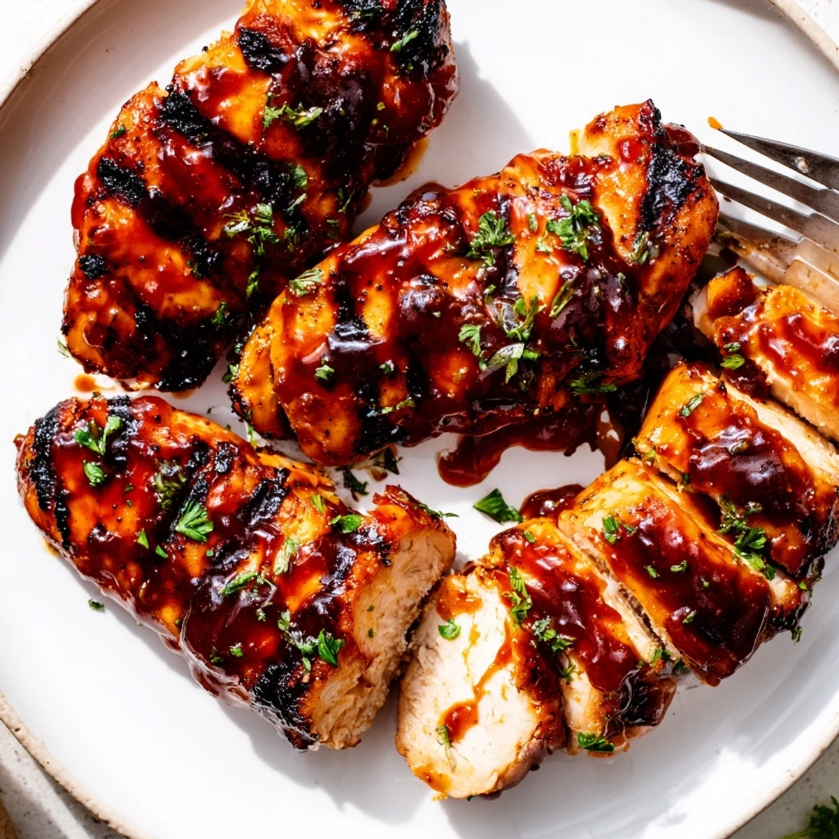 Golden grilled Coca Cola glazed chicken breast with sticky caramelized edges on a smoky grill