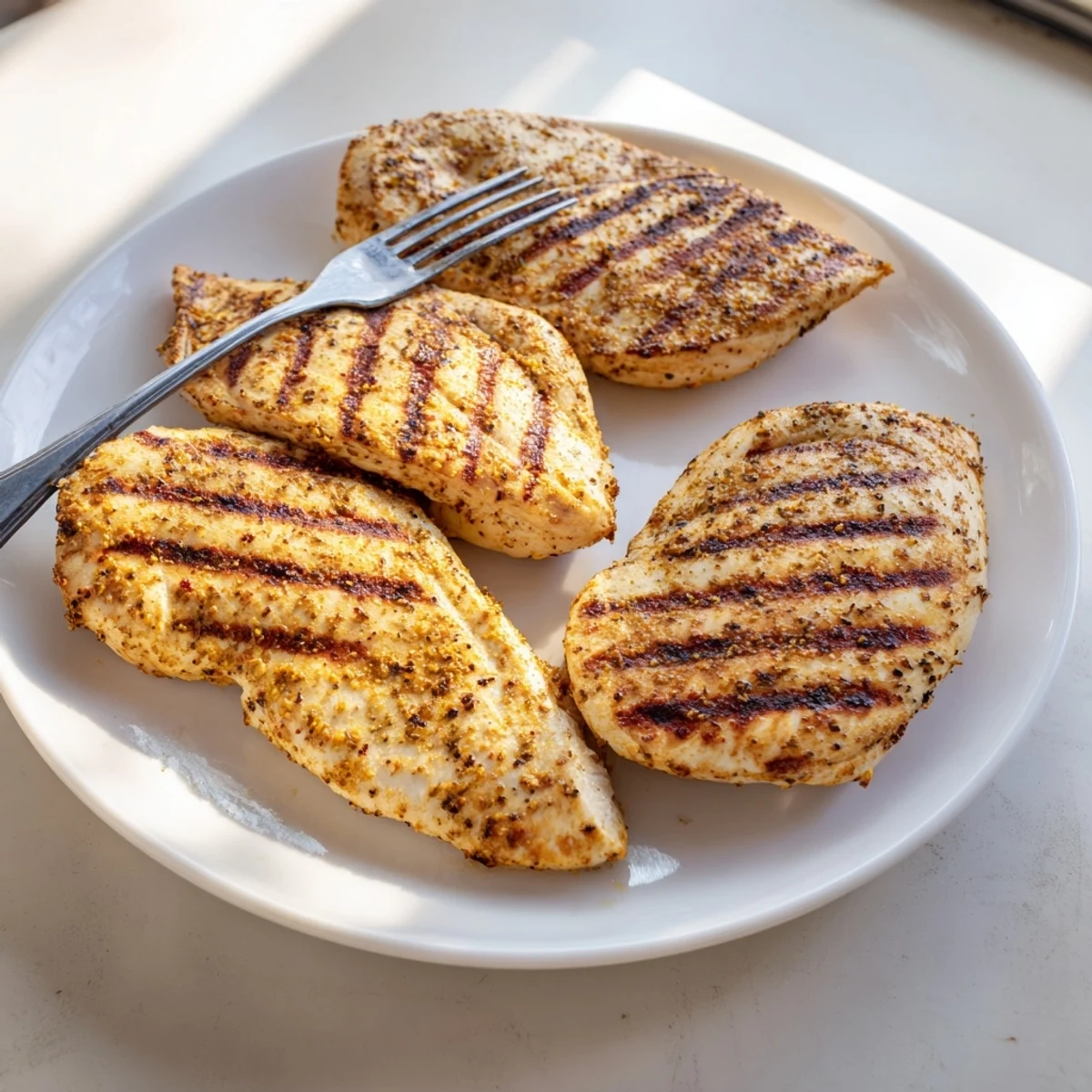 Creamy herb-coated chicken fresh off the grill with charred crosshatch marks
