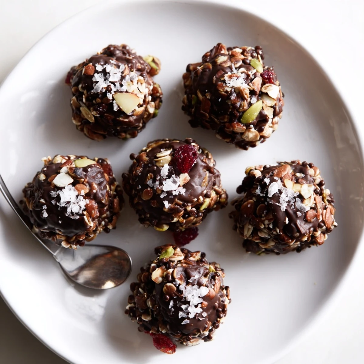 Glossy no-bake Chocolate Quinoa Crunch Bites studded with coconut and oats in a mini muffin tin