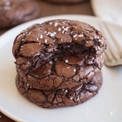 Chewy Gourmet Brownie Cookies sprinkled with flaky sea salt on a cooling rack.